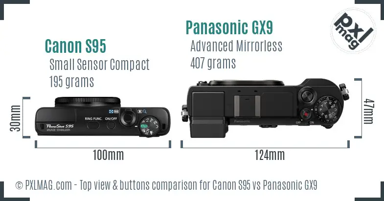 Canon S95 vs Panasonic GX9 top view buttons comparison