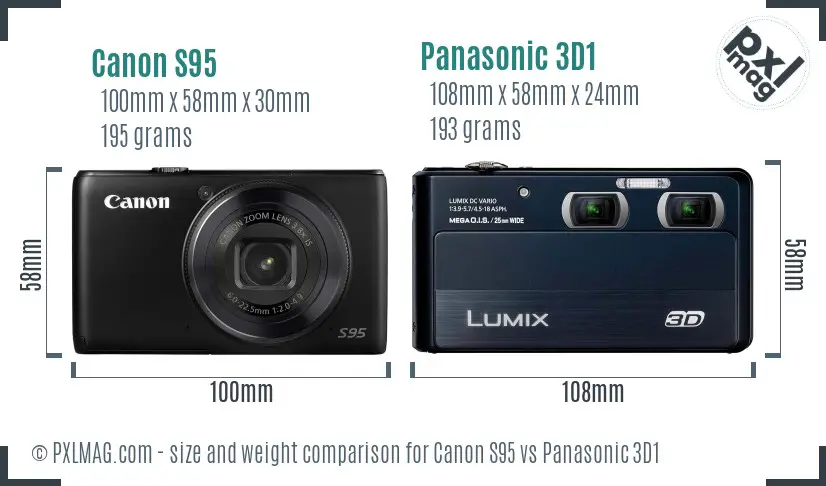 Canon S95 vs Panasonic 3D1 size comparison