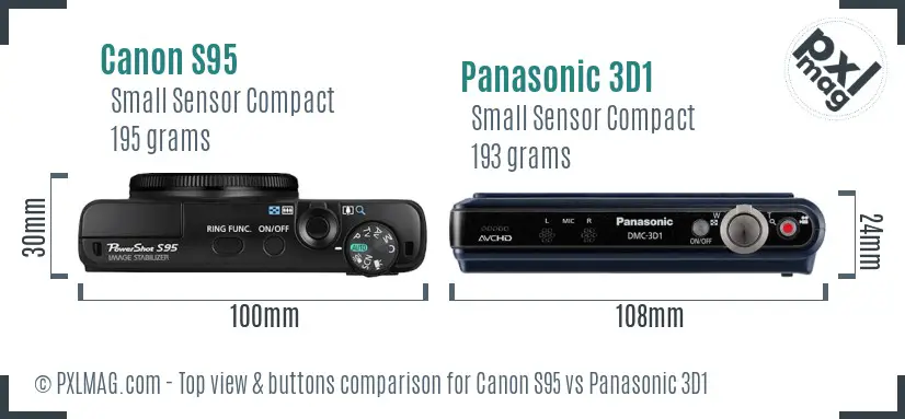 Canon S95 vs Panasonic 3D1 top view buttons comparison