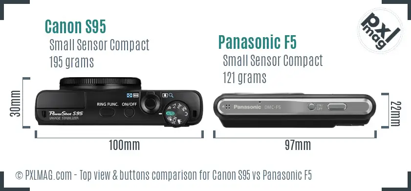 Canon S95 vs Panasonic F5 top view buttons comparison