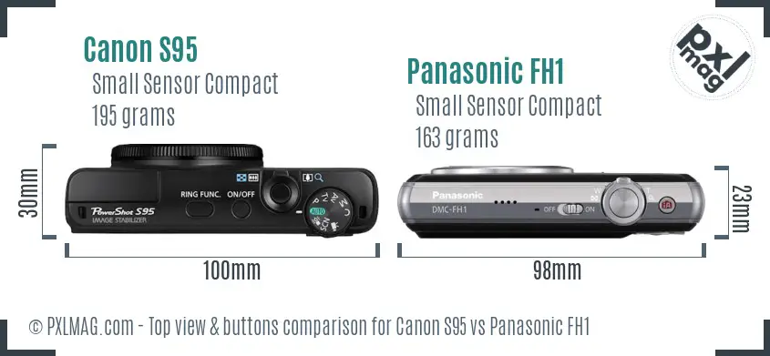 Canon S95 vs Panasonic FH1 top view buttons comparison