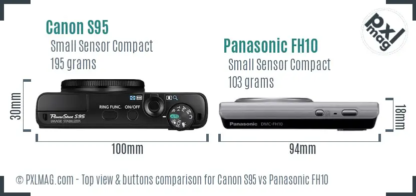 Canon S95 vs Panasonic FH10 top view buttons comparison Canon S95 vs Panasonic FH10 top view buttons comparison