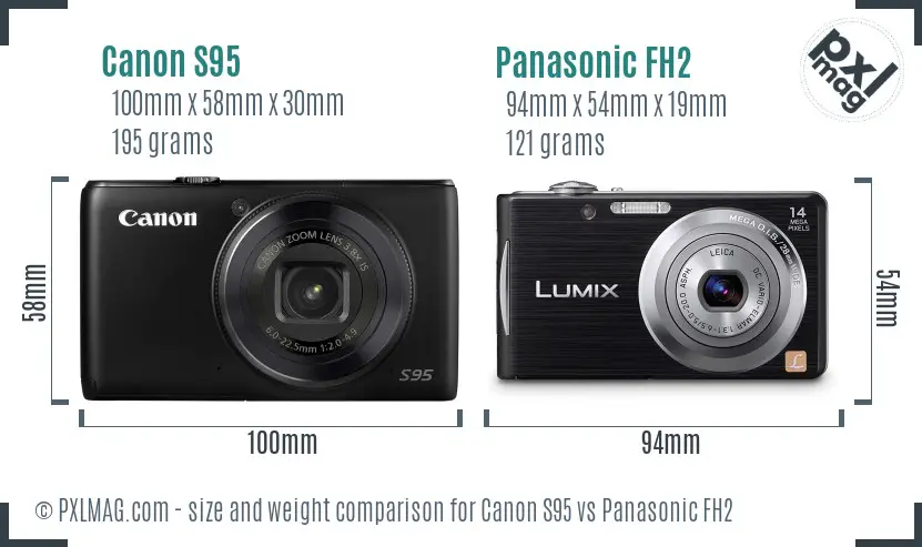 Canon S95 vs Panasonic FH2 size comparison Canon S95 vs Panasonic FH2 size comparison