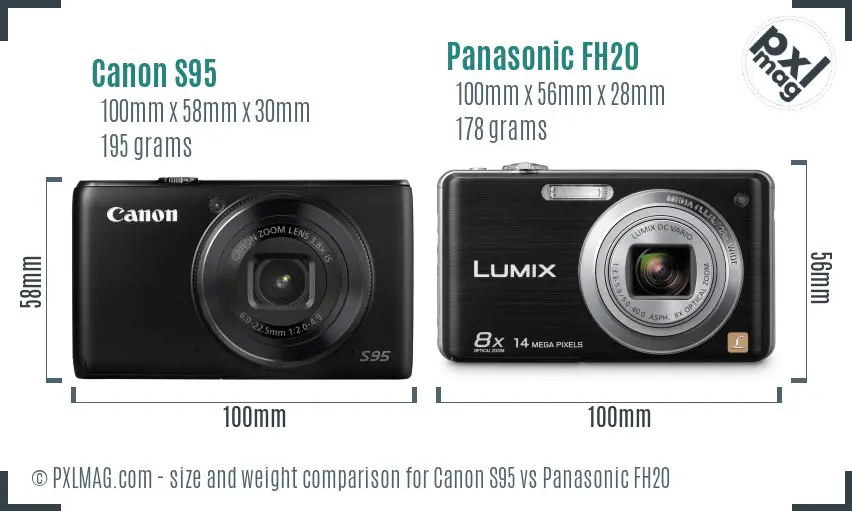 Canon S95 vs Panasonic FH20 size comparison