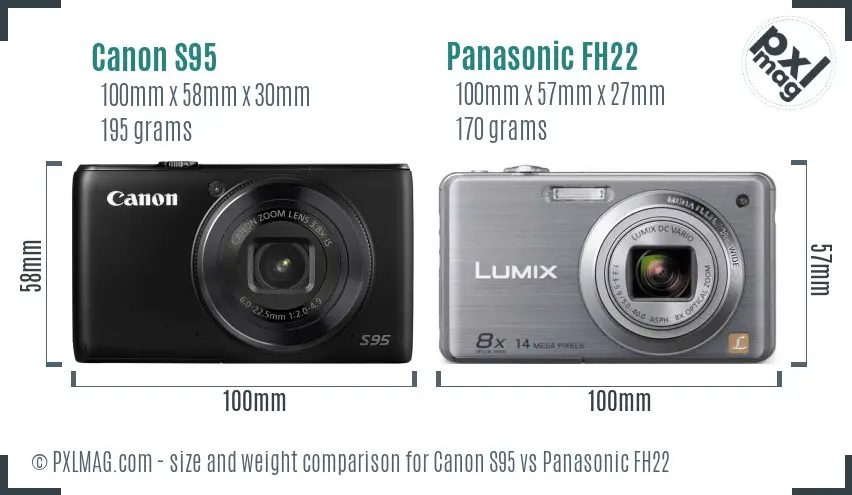 Canon S95 vs Panasonic FH22 size comparison Canon S95 vs Panasonic FH22 size comparison