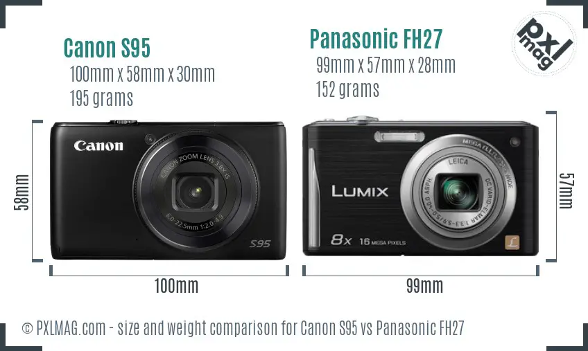 Canon S95 vs Panasonic FH27 size comparison