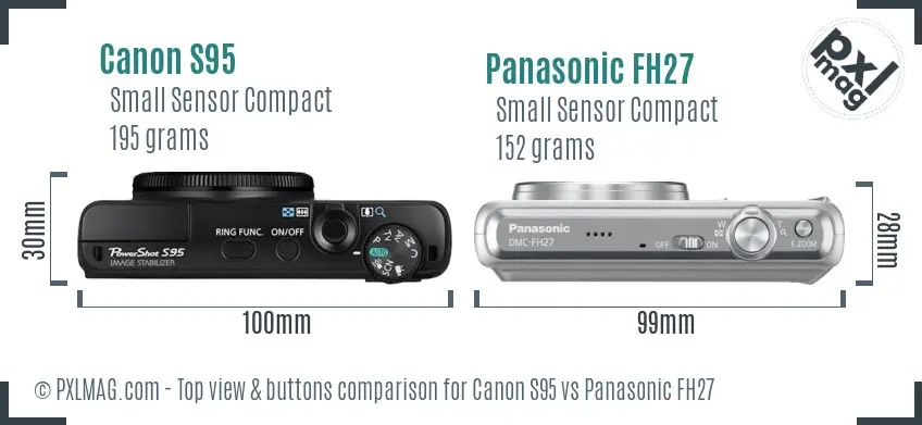 Canon S95 vs Panasonic FH27 top view buttons comparison