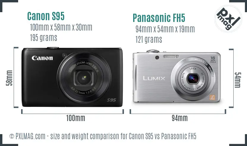 Canon S95 vs Panasonic FH5 size comparison