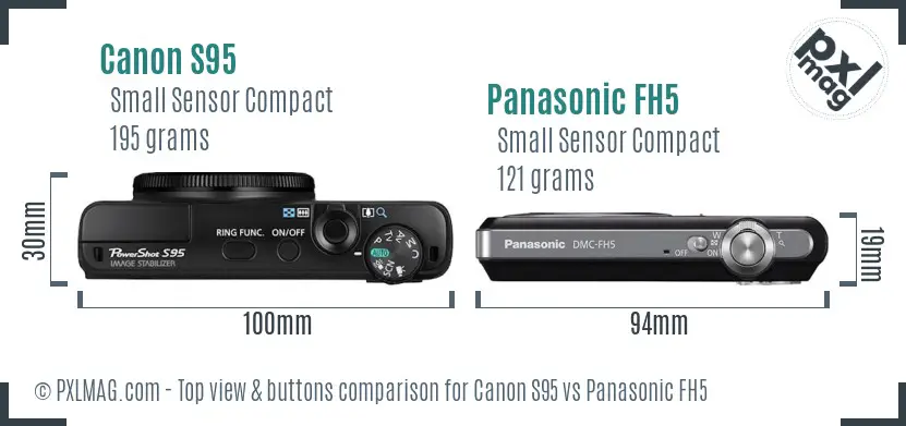 Canon S95 vs Panasonic FH5 top view buttons comparison