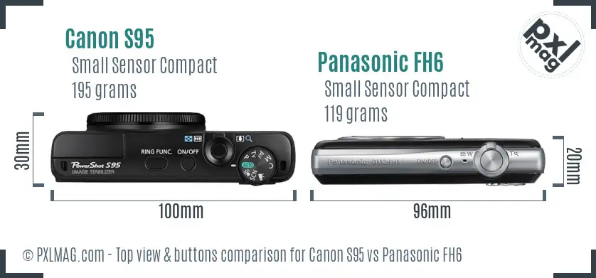 Canon S95 vs Panasonic FH6 top view buttons comparison Canon S95 vs Panasonic FH6 top view buttons comparison