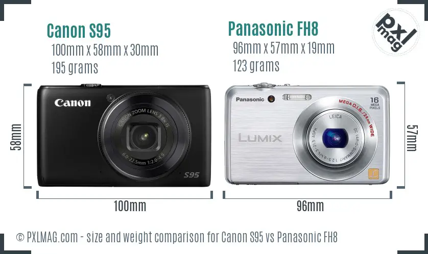 Canon S95 vs Panasonic FH8 size comparison