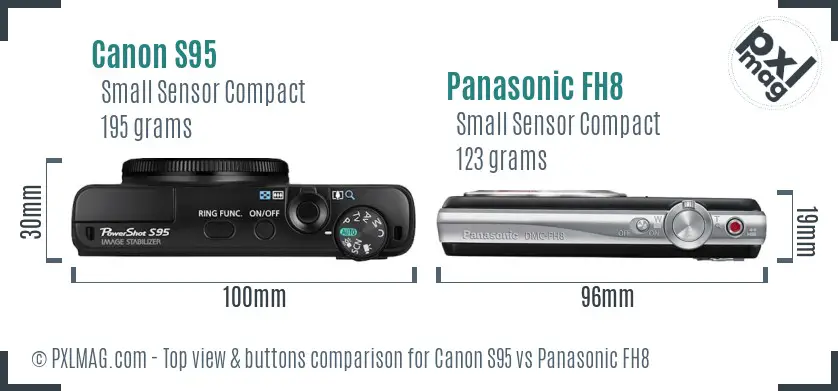 Canon S95 vs Panasonic FH8 top view buttons comparison