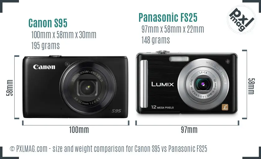 Canon S95 vs Panasonic FS25 size comparison