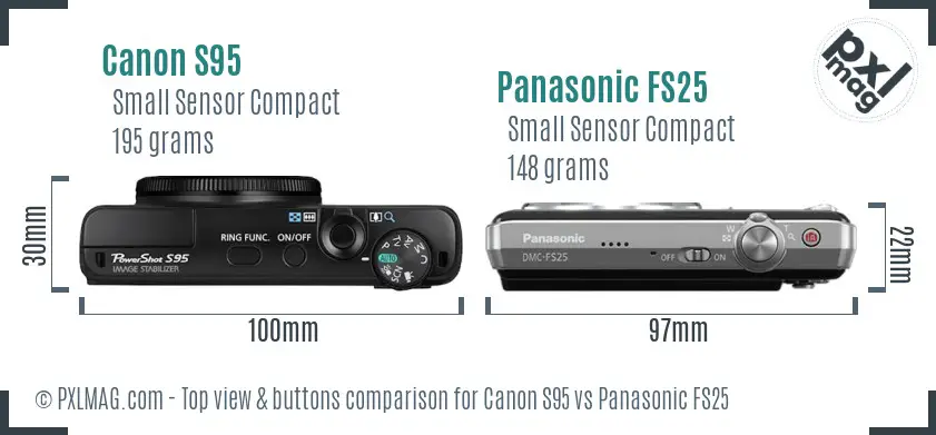 Canon S95 vs Panasonic FS25 top view buttons comparison