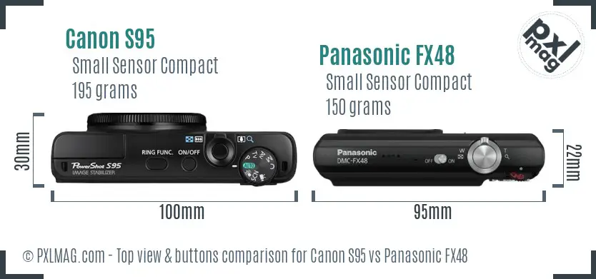 Canon S95 vs Panasonic FX48 top view buttons comparison