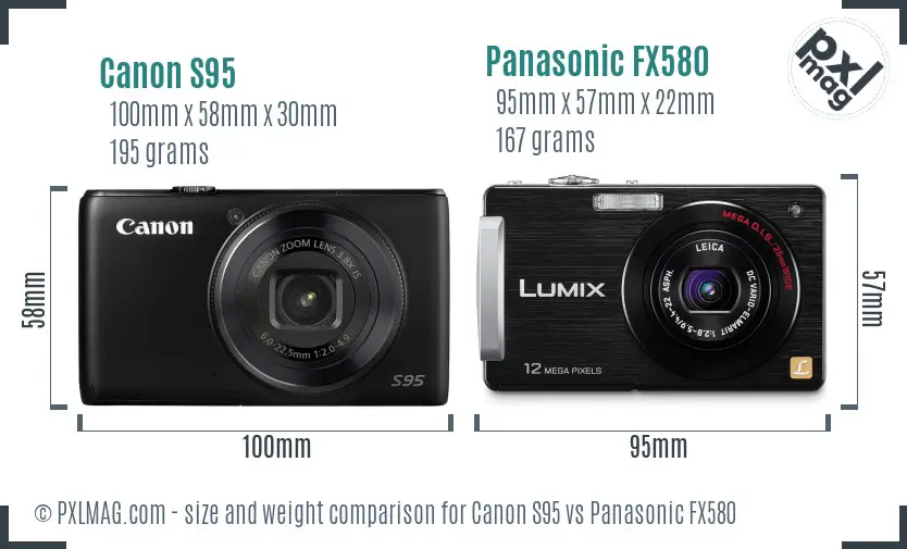 Canon S95 vs Panasonic FX580 size comparison