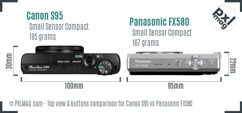 Canon S95 vs Panasonic FX580 top view buttons comparison