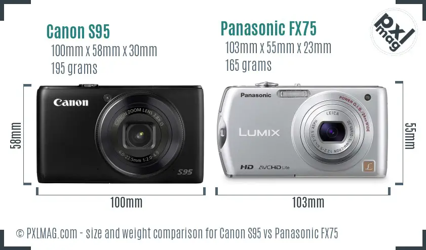 Canon S95 vs Panasonic FX75 size comparison