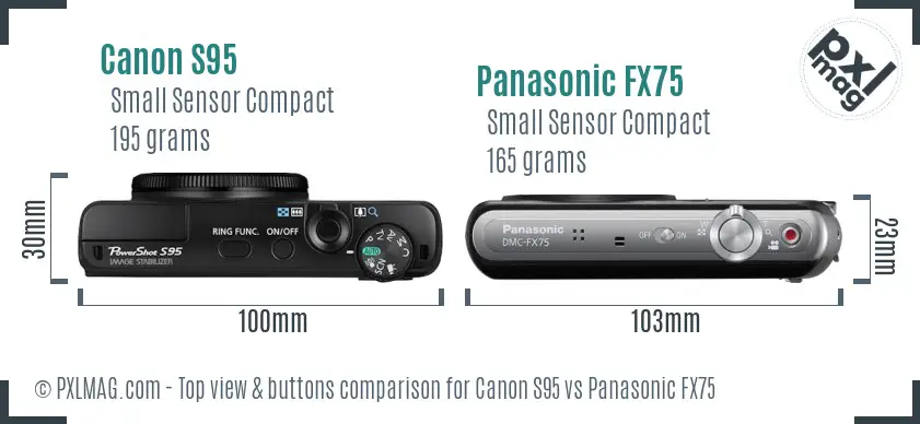 Canon S95 vs Panasonic FX75 top view buttons comparison