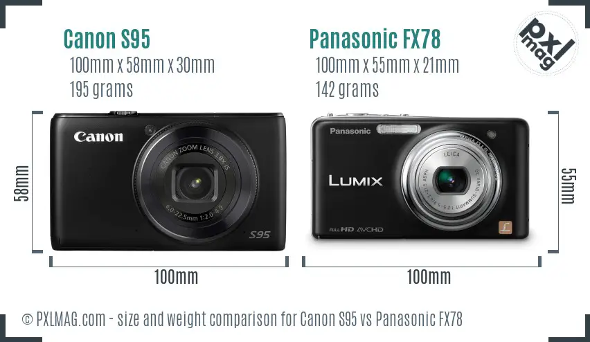 Canon S95 vs Panasonic FX78 size comparison