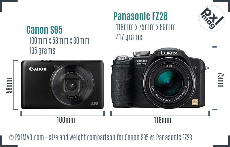 Canon S95 vs Panasonic FZ28 size comparison Canon S95 vs Panasonic FZ28 size comparison