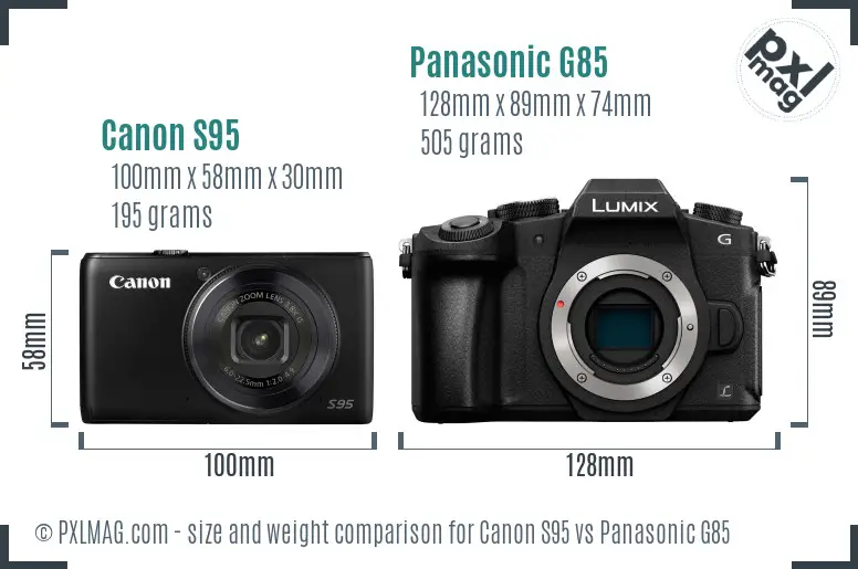 Canon S95 vs Panasonic G85 size comparison