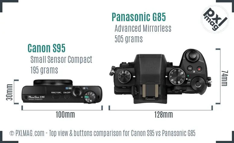 Canon S95 vs Panasonic G85 top view buttons comparison