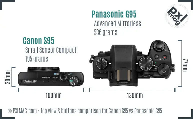Canon S95 vs Panasonic G95 top view buttons comparison