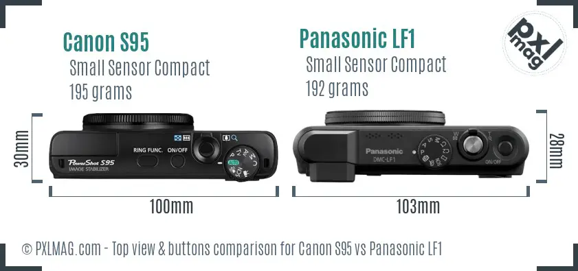 Canon S95 vs Panasonic LF1 top view buttons comparison