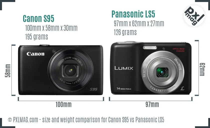 Canon S95 vs Panasonic LS5 size comparison