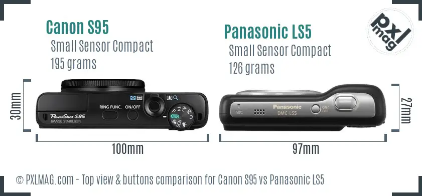 Canon S95 vs Panasonic LS5 top view buttons comparison