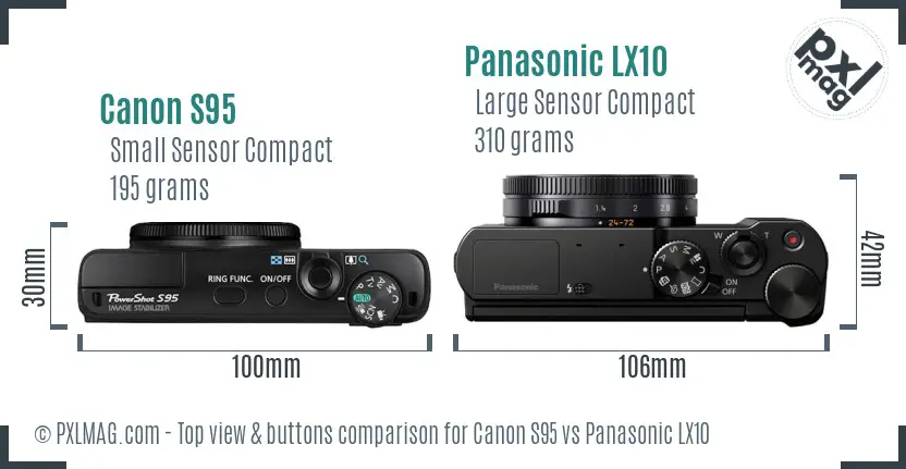 Canon S95 vs Panasonic LX10 top view buttons comparison