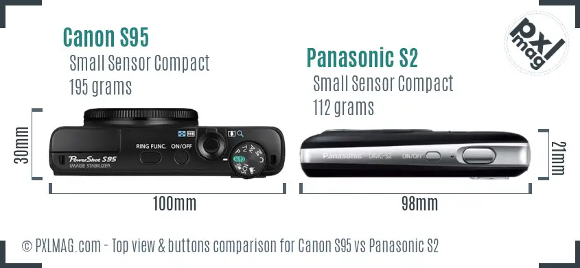 Canon S95 vs Panasonic S2 top view buttons comparison