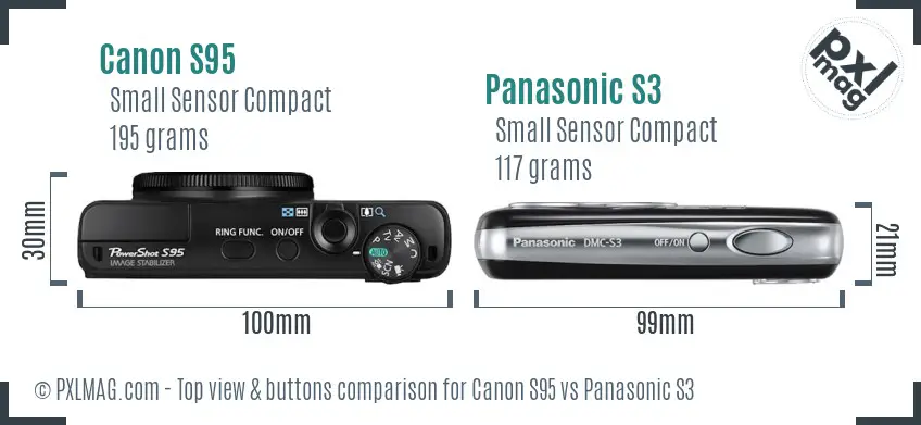 Canon S95 vs Panasonic S3 top view buttons comparison