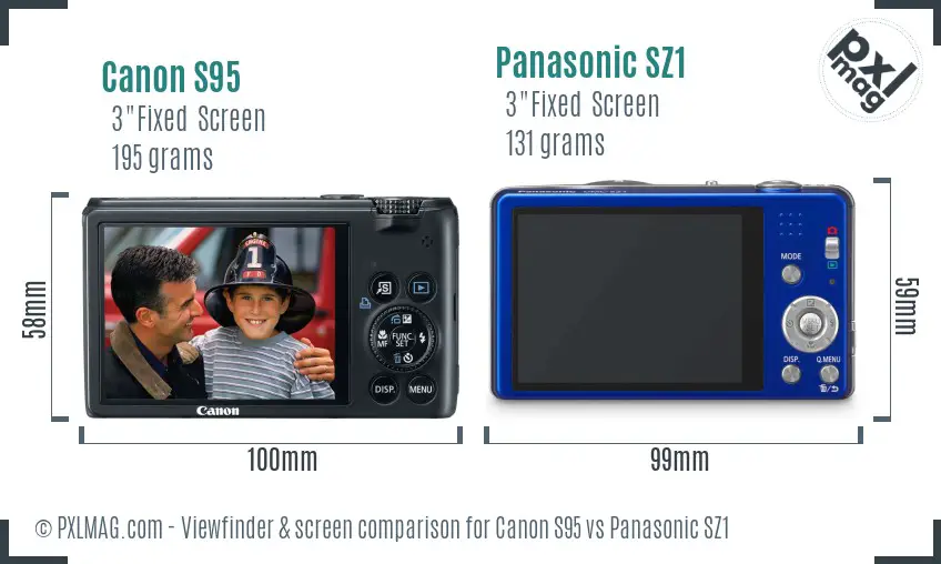 Canon S95 vs Panasonic SZ1 Screen and Viewfinder comparison
