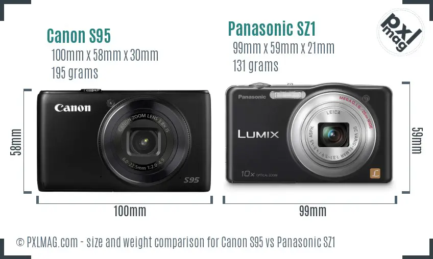 Canon S95 vs Panasonic SZ1 size comparison