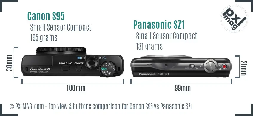 Canon S95 vs Panasonic SZ1 top view buttons comparison