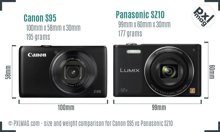Canon S95 vs Panasonic SZ10 size comparison