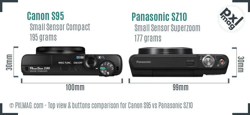 Canon S95 vs Panasonic SZ10 top view buttons comparison
