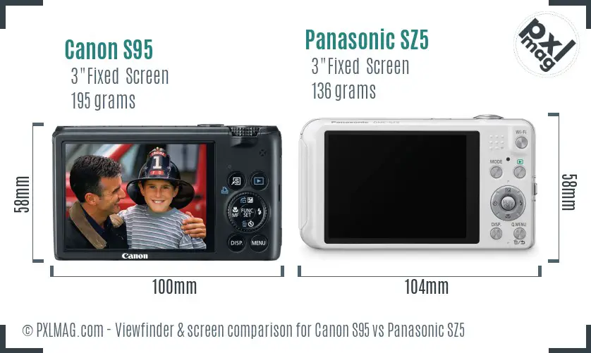 Canon S95 vs Panasonic SZ5 Screen and Viewfinder comparison