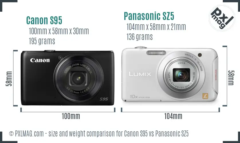 Canon S95 vs Panasonic SZ5 size comparison