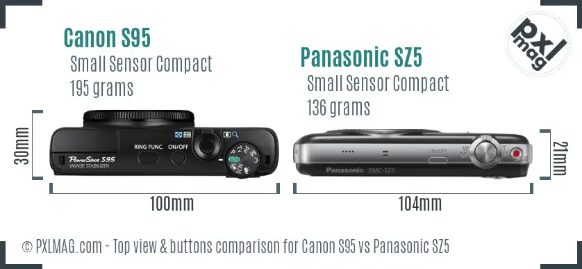 Canon S95 vs Panasonic SZ5 top view buttons comparison