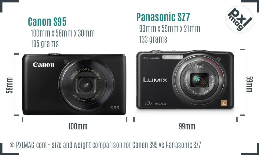 Canon S95 vs Panasonic SZ7 size comparison