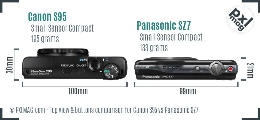Canon S95 vs Panasonic SZ7 top view buttons comparison