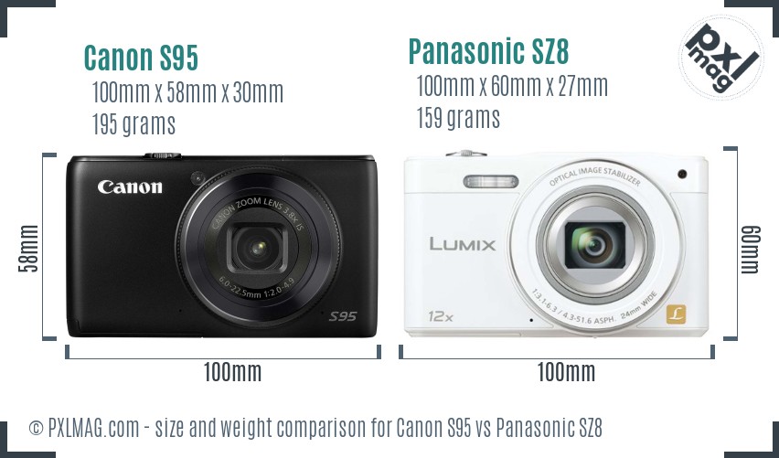Canon S95 vs Panasonic SZ8 size comparison Canon S95 vs Panasonic SZ8 size comparison