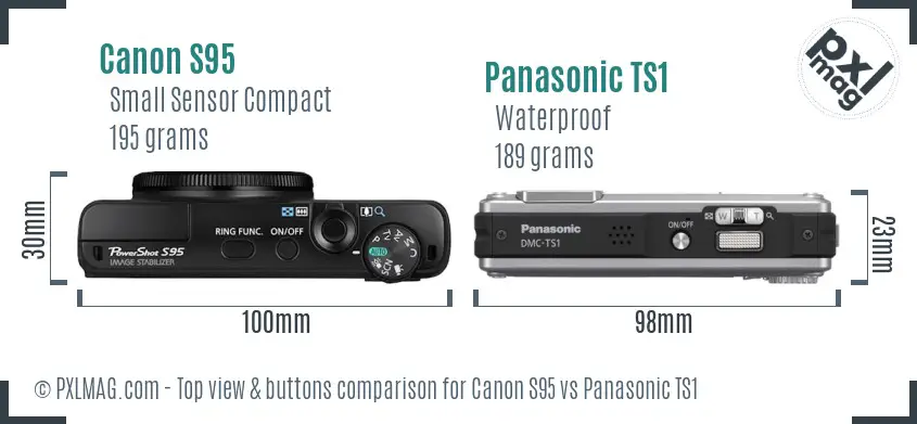 Canon S95 vs Panasonic TS1 top view buttons comparison