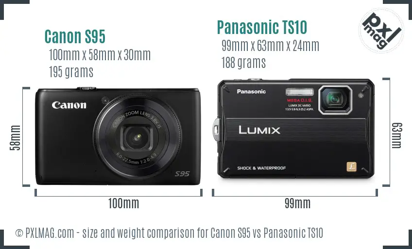 Canon S95 vs Panasonic TS10 size comparison