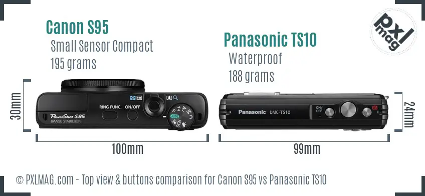 Canon S95 vs Panasonic TS10 top view buttons comparison