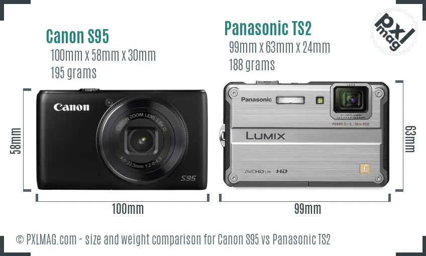 Canon S95 vs Panasonic TS2 size comparison