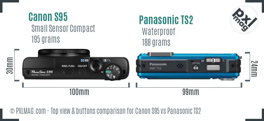 Canon S95 vs Panasonic TS2 top view buttons comparison